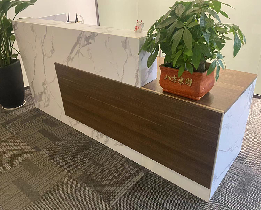 二手前台接待台公司前台美容院柜台白色收银台简约现代长桌大理石前台