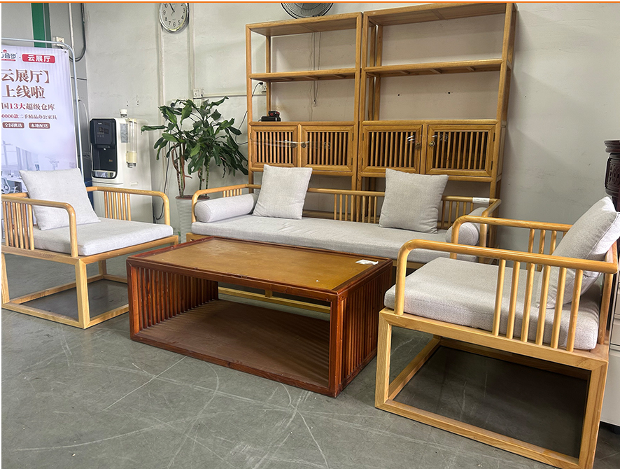 二手新中式实木沙发组合禅意木色现代别墅客厅宋代美学家具